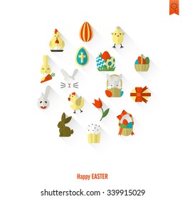 Celebration Easter Icons. Vector. Clean Work Minimum Points