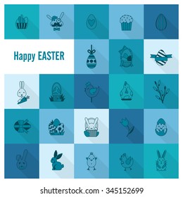 Celebration Easter Icons. Vector. Clean Work Minimum Points