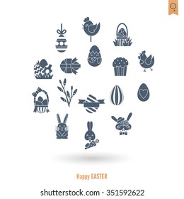 Celebration Easter Icons. Vector. Clean Work Minimum Points