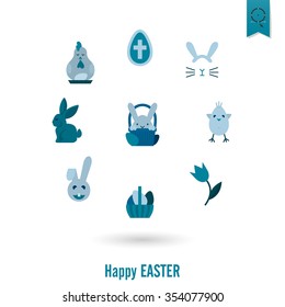 Celebration Easter Icons. Vector. Clean Work Minimum Points