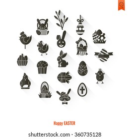 Celebration Easter Icons. Vector. Clean Work Minimum Points