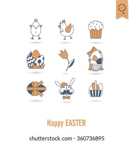 Celebration Easter Icons. Vector. Clean Work Minimum Points