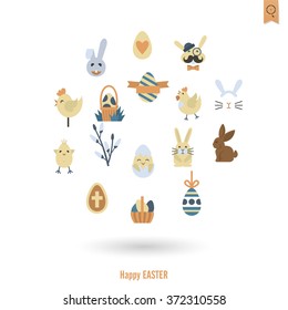 Celebration Easter Icons. Vector. Clean Work Minimum Points