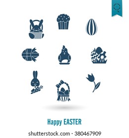 Celebration Easter Icons. Vector. Clean Work Minimum Points