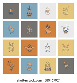 Celebration Easter Icons. Vector. Clean Work Minimum Points