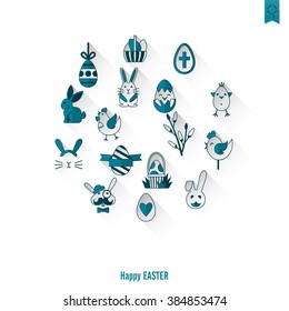Celebration Easter Icons. Vector. Clean Work Minimum Points