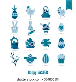 Celebration Easter Icons. Vector. Clean Work Minimum Points
