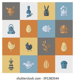 Celebration Easter Icons. Vector. Clean Work Minimum Points