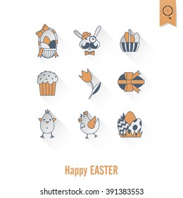 Celebration Easter Icons. Vector. Clean Work Minimum Points