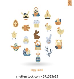 Celebration Easter Icons. Vector. Clean Work Minimum Points