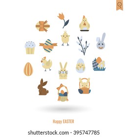 Celebration Easter Icons. Vector. Clean Work Minimum Points