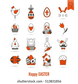 Celebration Easter Icons. Vector. Clean Work Minimum Points