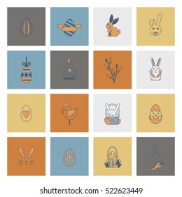 Celebration Easter Icons. Vector. Clean Work Minimum Points