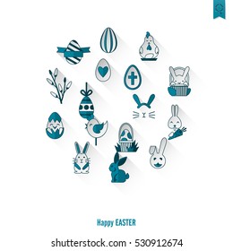 Celebration Easter Icons. Vector. Clean Work Minimum Points