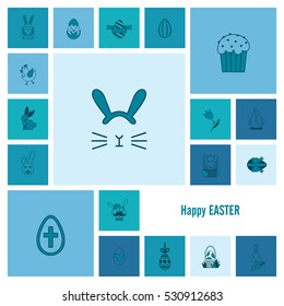 Celebration Easter Icons. Vector. Clean Work Minimum Points