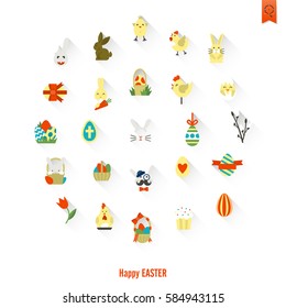 Celebration Easter Icons. Vector. Clean Work Minimum Points