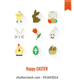 Celebration Easter Icons. Vector. Clean Work Minimum Points