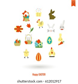Celebration Easter Icons. Vector. Clean Work Minimum Points