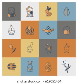 Celebration Easter Icons. Vector. Clean Work Minimum Points