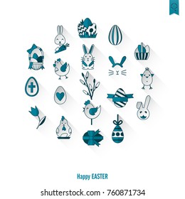 Celebration Easter Icons. Vector. Clean Work Minimum Points