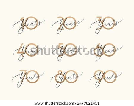 Celebration event design set. Anniversary sign. Vector design template.