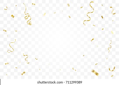 Celebration Event Or Party & Happy Birthday Background With Many Falling Golden Confetti And Ribbon. Vector Illustration