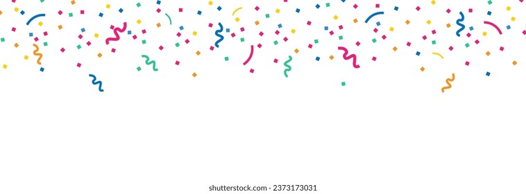 Celebration falling colorful confetti.Sparkling multicolored confetti.Border with ribbons and confetti .	