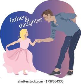 Celebration Fathers day vector silhouette of father and daughter dancing together holding hands isolated illustration scene

