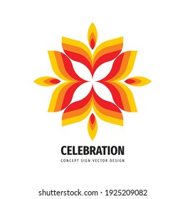 Celebration festival concept logo design. Abstract leaves icon sign. Red, orange, yellow design elements. Flash fire energy symbol. Vector illustration. 