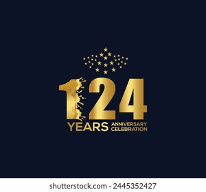 Celebration of Festivals Days 124 Year Anniversary, Invitations, Party Events, Company Based, Banners, Posters, Card Material, Gold Colors Design