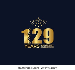 Celebration of Festivals Days 129 Year Anniversary, Invitations, Party Events, Company Based, Banners, Posters, Card Material, Gold Colors Design