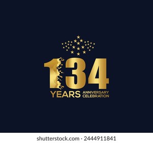 Celebration of Festivals Days 134 Year Anniversary, Invitations, Party Events, Company Based, Banners, Posters, Card Material, Gold Colors Design