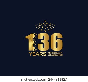 Celebration of Festivals Days 136 Year Anniversary, Invitations, Party Events, Company Based, Banners, Posters, Card Material, Gold Colors Design