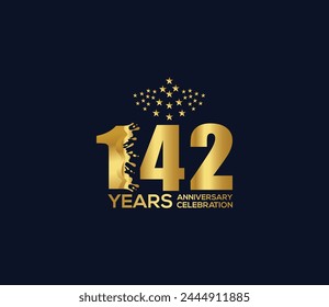 Celebration of Festivals Days 142 Year Anniversary, Invitations, Party Events, Company Based, Banners, Posters, Card Material, Gold Colors Design