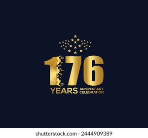 Celebration of Festivals Days 176 Year Anniversary, Invitations, Party Events, Company Based, Banners, Posters, Card Material, Gold Colors Design