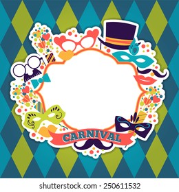 Celebration festive background with carnival icons and objects. Vector illustration