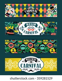 Celebration festive background with carnival icons and objects. Vector Design Templates Collection for Banners, Flyers and other use.