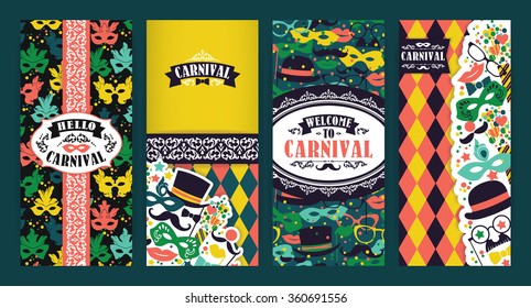 Celebration festive background with carnival icons and objects. Vector Design Templates Collection for Banners, Flyers, Placards, Posters and other use.