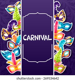 Celebration festive background with carnival masks stickers.