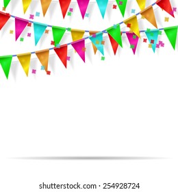 Celebration festive background with  confetti and carnival objects. vector illustrations