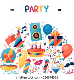 Celebration festive background with party icons and objects.