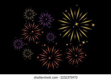  celebration festive fireworks for holiday, new year party, Christmas, birthday, carnival, Independence day. Firework show in dark evening sky.