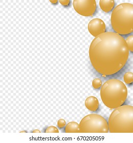 Celebration festive gold balloons on transparent background. Vector Illustration.