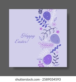 Celebration. Festive pastel Easter card with decorative eggs, intricate floral elements, soft colors, elegant composition. Christian tradition, seasonal blessings, and renewal