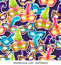 Celebration festive pattern with carnival masks stickers.