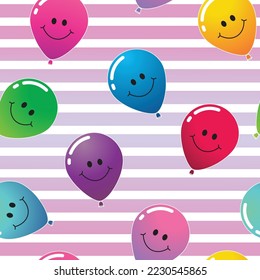 Celebration festive seamless pattern with colorful balloon smiley Happy face