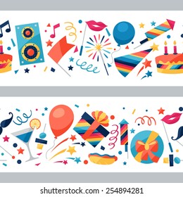 Celebration festive seamless pattern with party icons and objects.