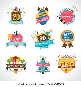 Celebration festives holidays and anniversaries emblems set isolated vector illustration