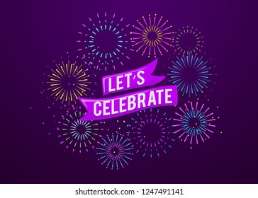 Celebration firework poster template greeting card, invitation, exploding firecracker illustration background