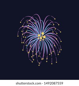 Celebration firework with stars flying apart from center abstract flat style, vector illustration isolated on black background. Bright festive firecracker or banger on dark night sky